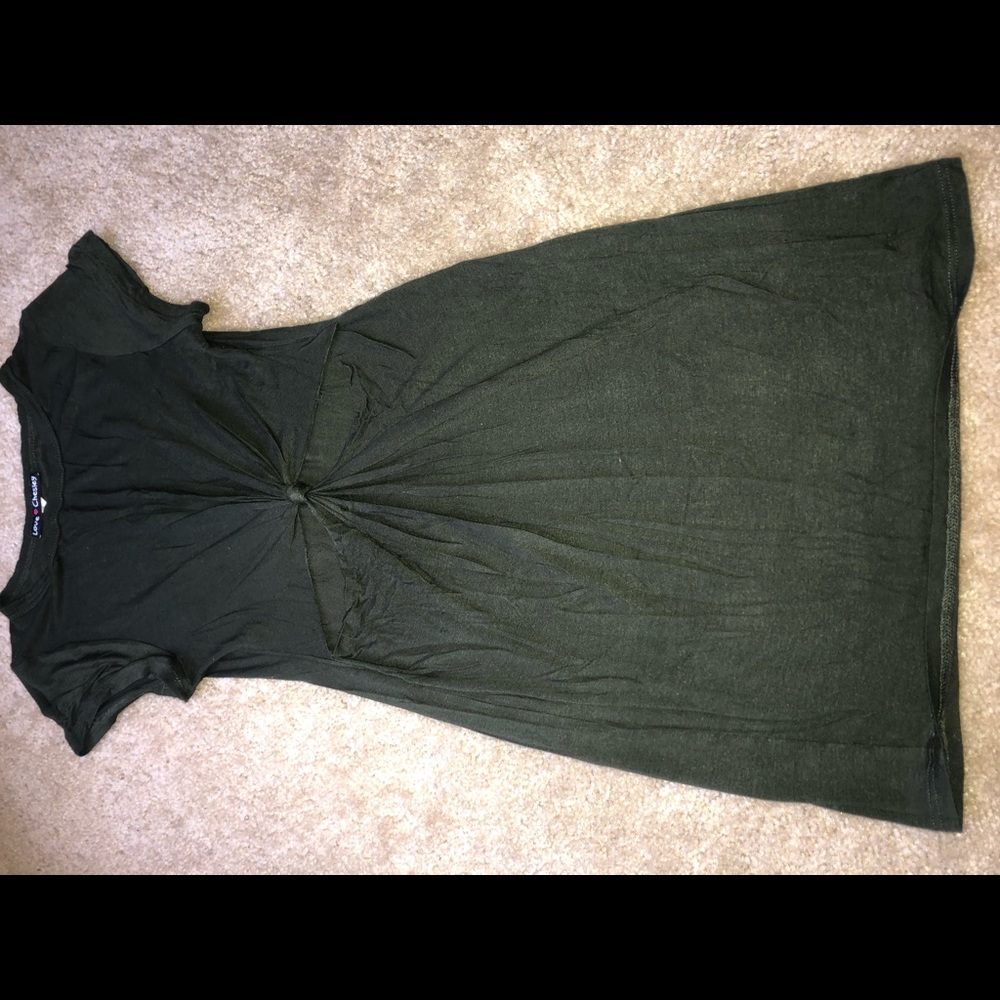 Olive green T-shirt dress with tie in front
